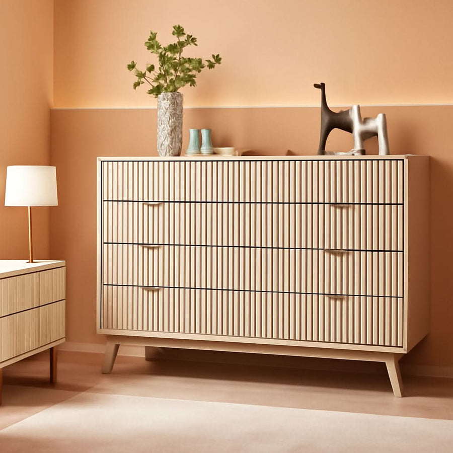 White Alder Fluted Dresser Nine Drawers Fifty Four Inch Wide-0