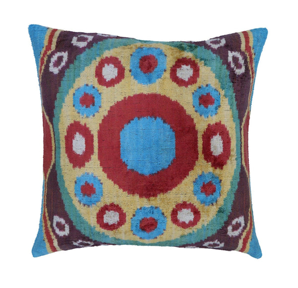 Canvello Silk Velvet Gold Blue Red Pillows - 16x16 in-0