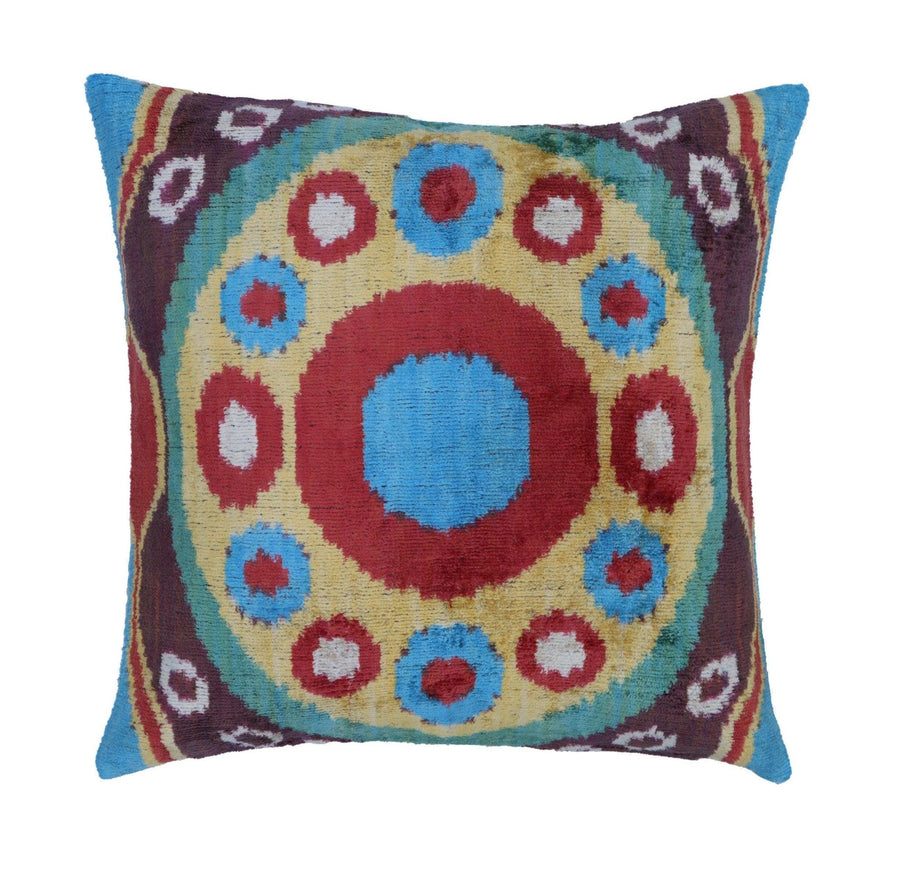 Canvello Silk Velvet Gold Blue Red Pillows - 16x16 in-0