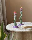 Iridescent Spiral Glass Candle Holder | Boho Home Decor UK