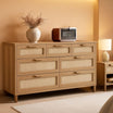 Boho Rattan 7-Drawer Dresser | Reclaimed Oak Bedroom Storage UK