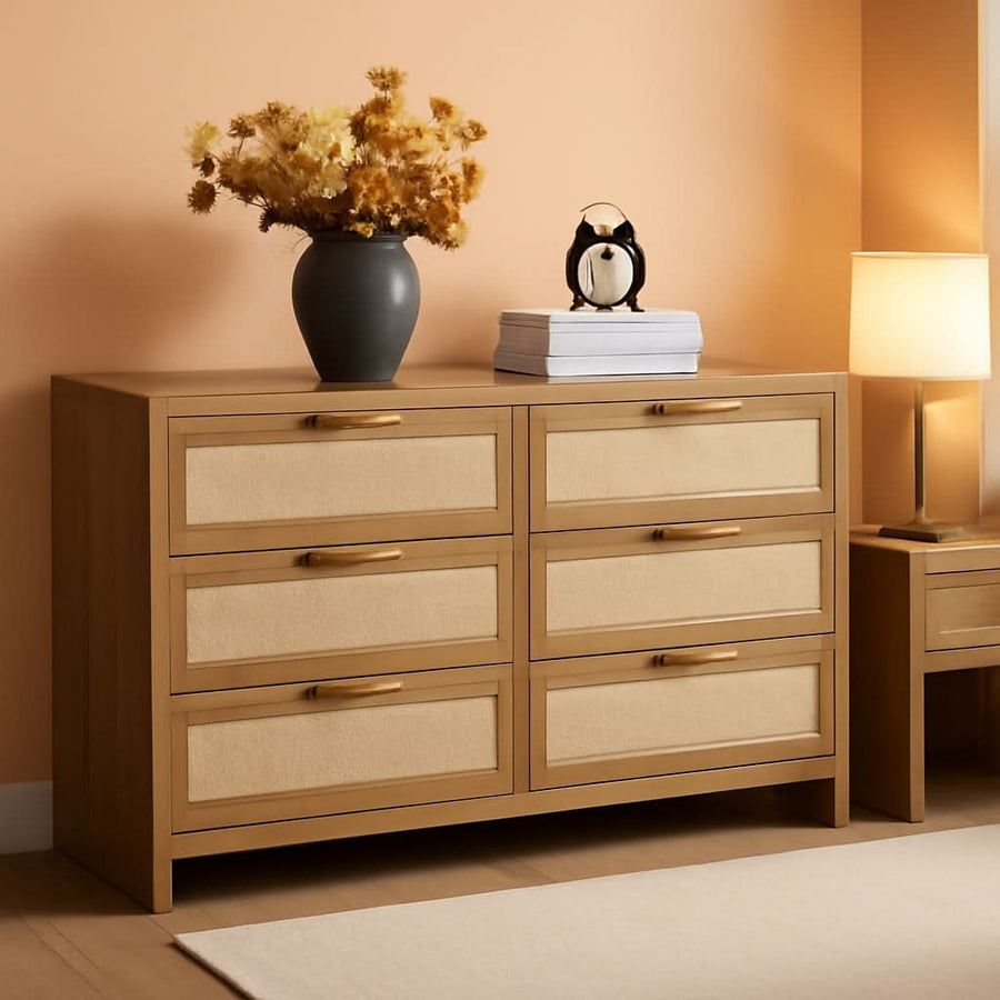 Rattan Dresser FiftySixPointNineInches Wide Six Drawer-0