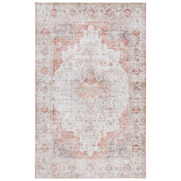 6 ft. x 9 ft. Traditional Persian Style Washable Boho Light Grey Red Area Rug-0