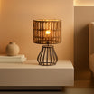 Boho Woven Bedside Lamp with Black Metal Base | Table Light UK