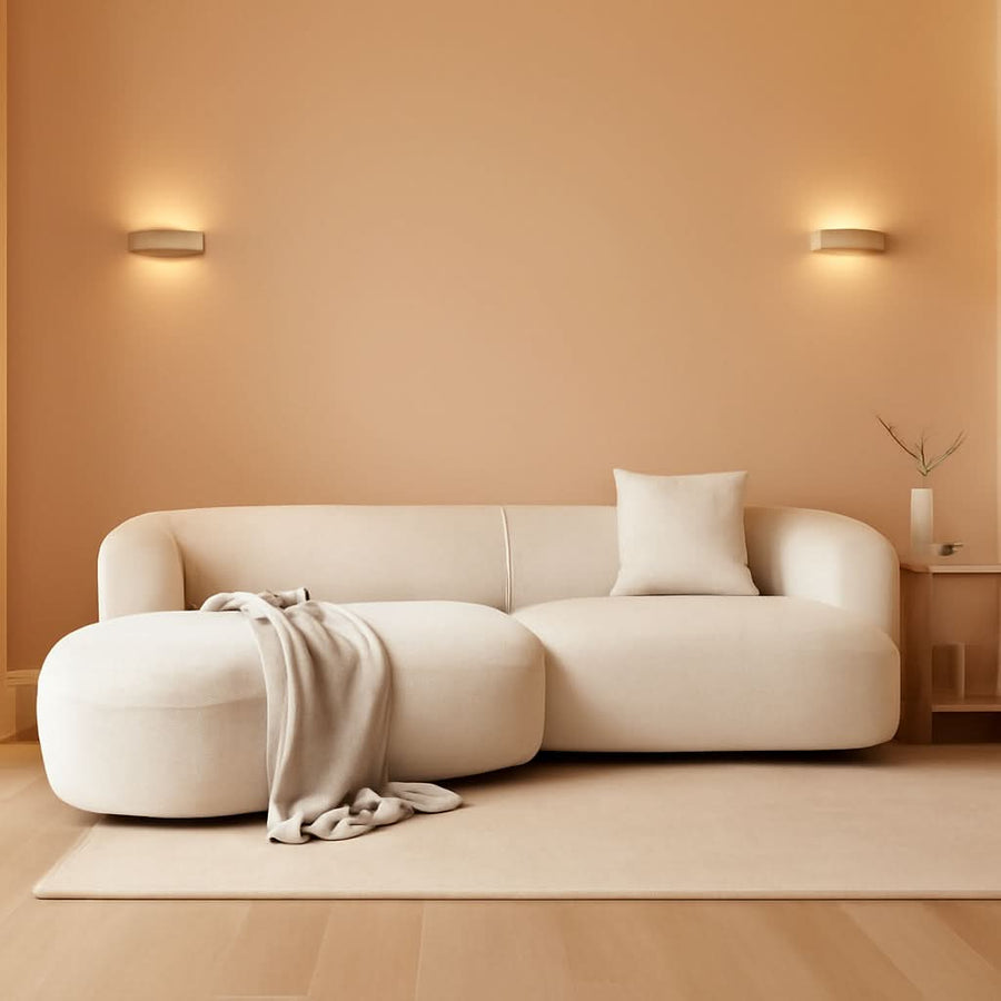 White Boucle Curved Sectional Sofa Modular Living Room-0