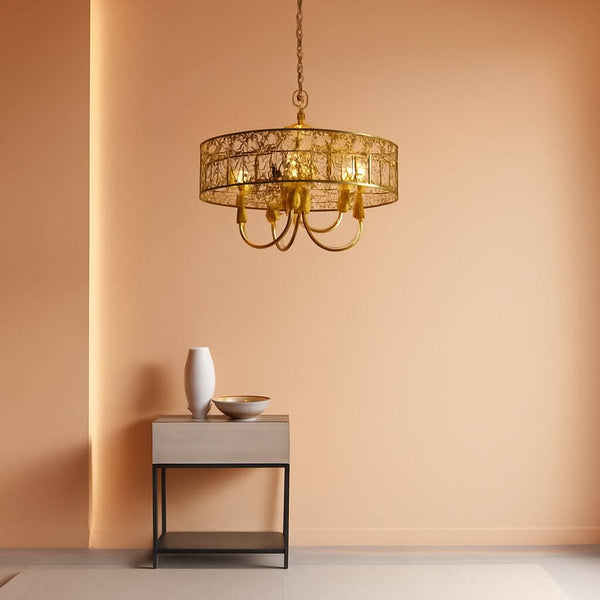 Gold 5 Light Rattan Boho Chandelier Pendant Lighting-0