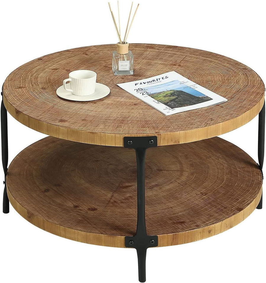 Round Boho Solid Hardwood Coffee Table 29 Inch Natural-0